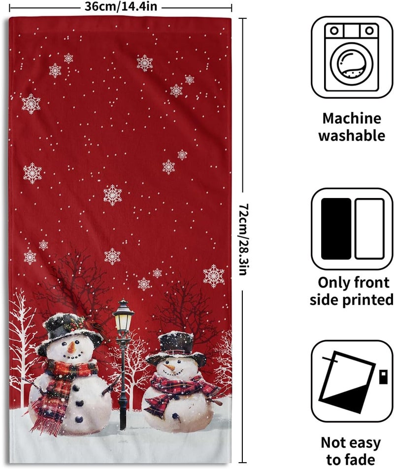 Granbey Christmas Snowman Red Dish Towels Winter Snow Bathroom Hand Towels 28.3x14 Inch Set of 2 Cute Snowman Snowflake Decorative Bath Towel for Kitchen Gym Spa Hotel - Image 2
